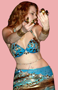 Belynda Azhaar performing with finger cymbals in Japan.
